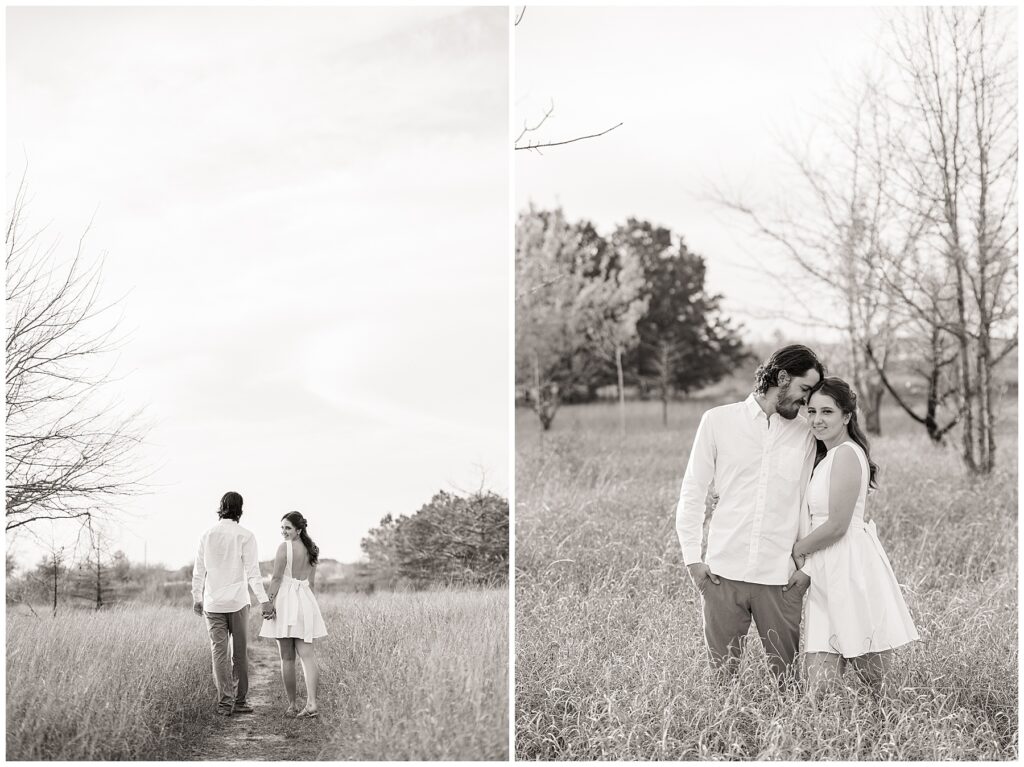 "Houston wedding photographer capturing a bride and groom during sunset portraits."

"Photographer in action at a Houston wedding ceremony, taking candid shots of the couple."
"Engaged couple holding hands and walking through a sunlit field at golden hour."

"Man lifting fiancée playfully while laughing during an engagement session."

"Close-up of couple’s hands showing off the engagement ring."

"Couple embracing in front of a scenic city skyline during their engagement session."

"Engaged couple sharing a kiss under a tree with fall leaves surrounding them."
"Engagement session in downtown Houston with couple standing in front of skyline views."

"Couple holding hands while walking through a park in Houston during sunset."

"Engaged couple posing by the water at Hermann Park in Houston."

"Romantic engagement session in a peach orchard near Houston, with soft evening light."